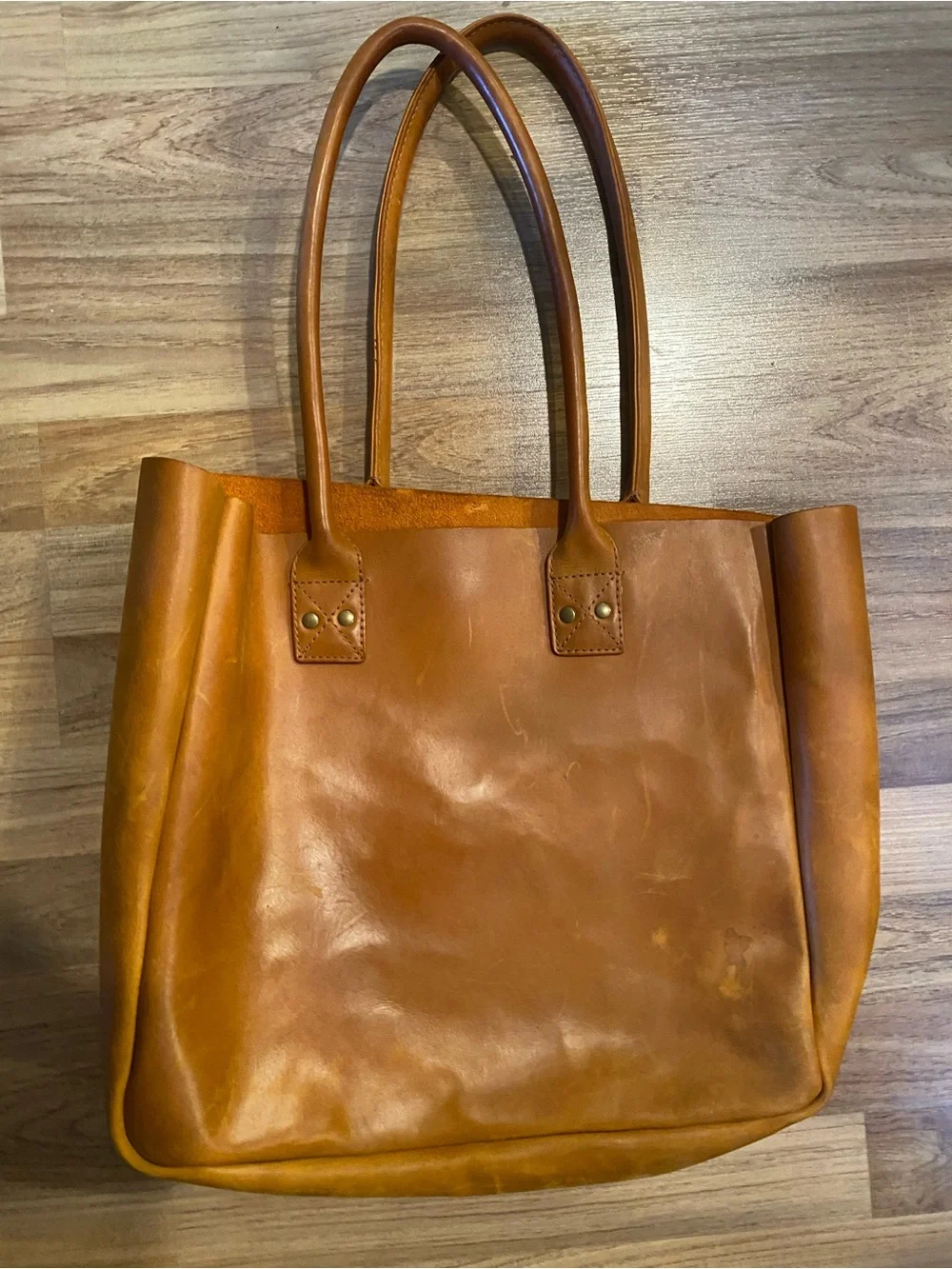 Parker Clay Cognac Leather Tote with Top Handles